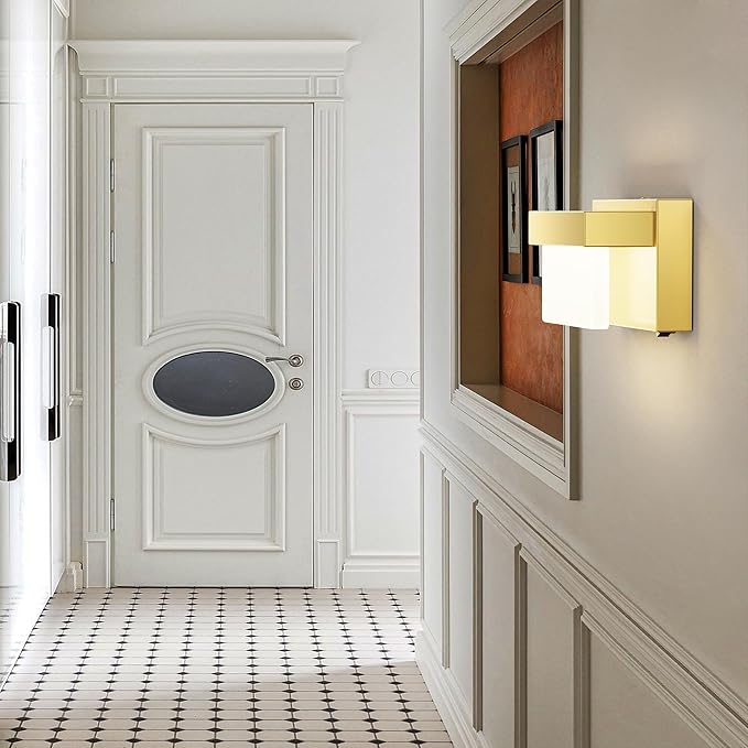 Wall Sconce Gold Wall Light with On/Off Switch 8 inch LED Wall Lamp Acrylic Lampshade 4000K Sconce Wall Lighting