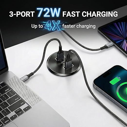 RV USB Outlet 72W All-Aluminum 12V/24V 3 Charging Ports, GIBBAB 36W PD3.0 Type-C+2 18W QC3.0 Fast Charging Socket, Waterproof Cover Recessed Mount Car Charger Cigarette Lighter Replacement for Camper