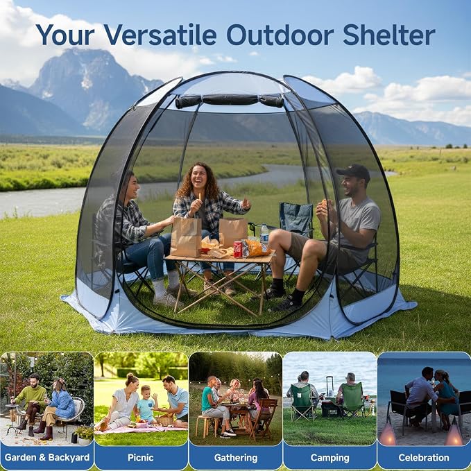 Alvantor Pop Up Screen House Tent, Instant Outdoor Gazebo with Mosquito Netting & UPF 50+ Sun Protection, Portable Canopy Shelter for Patio, Backyard, Camping (2-10 Person)