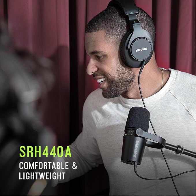 Shure SRH440A Over-Ear Wired Studio Headphones – Professional Monitoring & Recording Earphones with Accurate Frequency Response, Adjustable Collapsible Design, Black