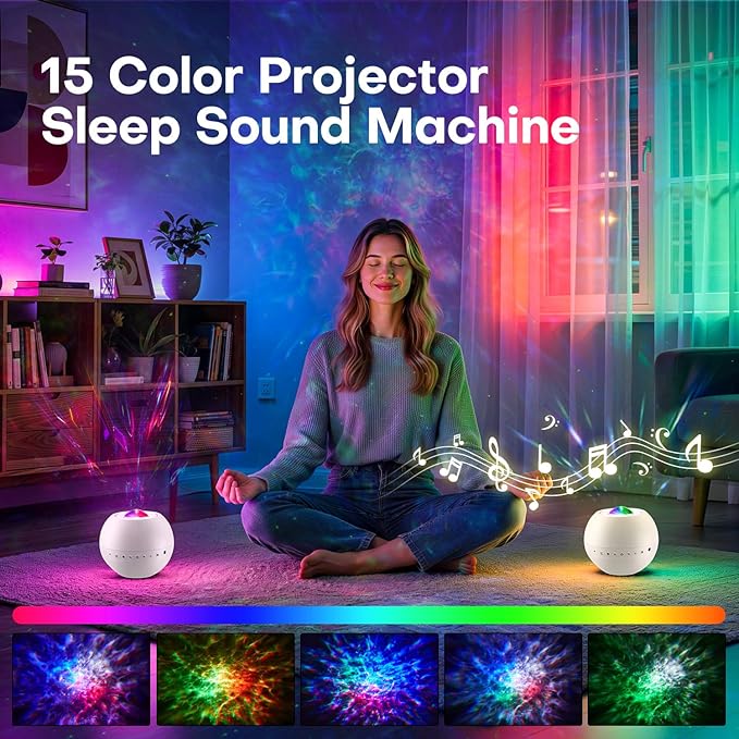 30 Sounds Machine Light Projector & Portable Bluetooth 5.3 Speaker, Premium Noise Machine for Adults & Baby, 15 Nebula Light Modes with Remote, Timer, Memory, Birthday Gifts for Teen & Adults