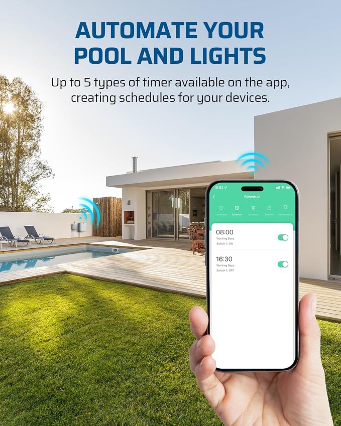 DEWENWILS Pool Pump Timer, Heavy Duty Outdoor WiFi Timer Box, 40A 240VAC 3HP, Work with Smart Life, Alexa, Google Assistant, Easy Wiring for Pool, Water Heater, ETL Listed