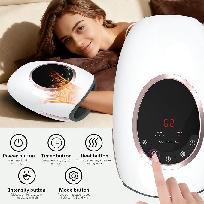 Hand Massager with Heat and Compression, 3 Strength Levels & Modes, 10/15/20 Min Timer,Large Size Fits Hands & Forearms Carpal for Arthritis, Pain Relief, Carpal Tunnel (White, General)