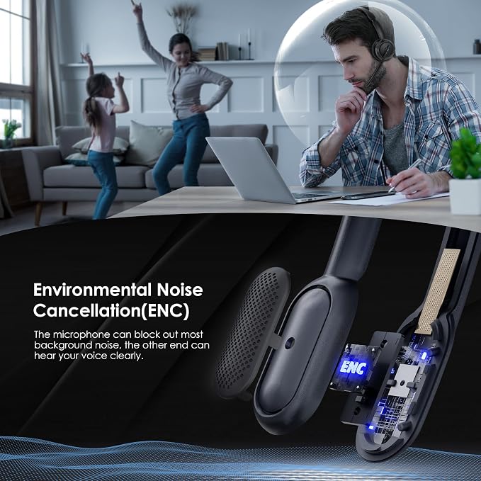 Upgrade ANC & ENC Headset with Microphone for PC, Wireless Headset with Mic for Work(Flip-to-Mute & USB Dongle), Bluetooth 5.4 Noise Cancelling Headphones with Mic for Call Center/Home/Computer/Phones