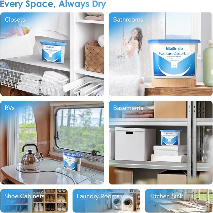 Moisture Absorbers 12 Pack, Fast Acting Humidity Absorber & Odor Eliminator, 10.5 oz High Capacity Dehumidifier for Closet, Bathroom, Basement, Car & RV, Fragrance Free