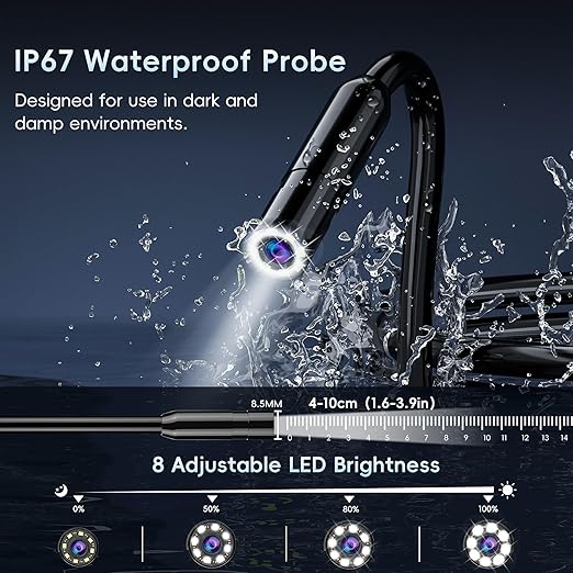 32.8FT Endoscope Camera with Light, 1080P HD Borescope Inspection Camera with 8 LED Lights, IP67 Waterproof Sewer Tools Snake Camera with 4.3" IPS Screen, 32.8Feet Semi-Rigid Cable for Father's Day
