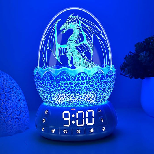 2th Generation Dragon Egg Digital Clock Ok to Wake Up Alarm Clock with Night Light / 20 Lullaby White Noise/Bluetooth Speaker, Illuminated Button Control Colors Volume Brightness