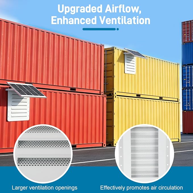 2026 Upgraded Solar Shipping Container Vent Kit, 15W Adjustable Solar Panel, Dual Fans Design, Weatherproof, Easy Installation, Efficient Ventilation for Containers, Cabins, Sheds, Garages