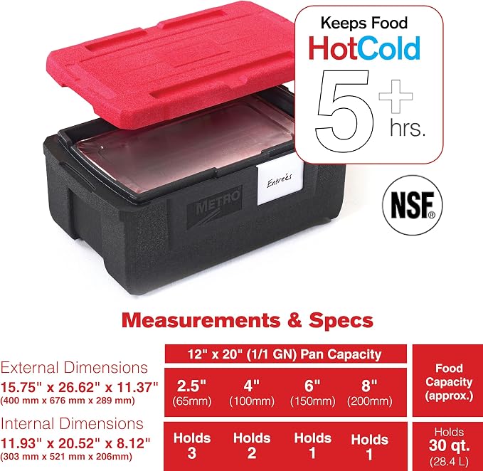 METRO Mightylite ML180 Top-Load Insulated Food Carrier - Professional-Grade Multipurpose Pan Carrier, Insulated Cooler and Catering Food Warmer - 30 qt or 3 Pan Capacity - Red