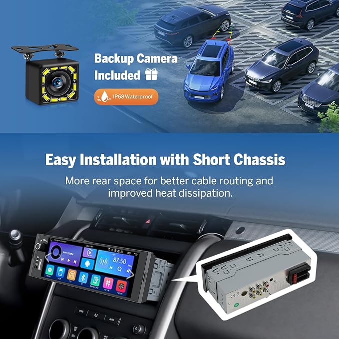 Eonon 6.36" Single DIN Car Stereo – Wireless CarPlay & Android Auto, IPS Touchscreen (1280x480), ST TDA7851 Amp, Backup Camera, Steering Control,Bluetooth 5.3-X3U
