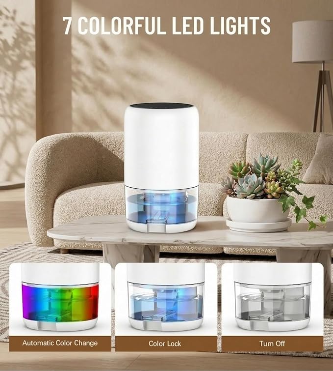 Dehumidifier for Bedroom Closet and RV Camper, Portable Quiet Small Space Dehumidifiers 35oz Water Tank Moisture Absorber for Home Bathroom Up to 250 Sq Ft, 7-Color Night Light & Auto Shut-Off