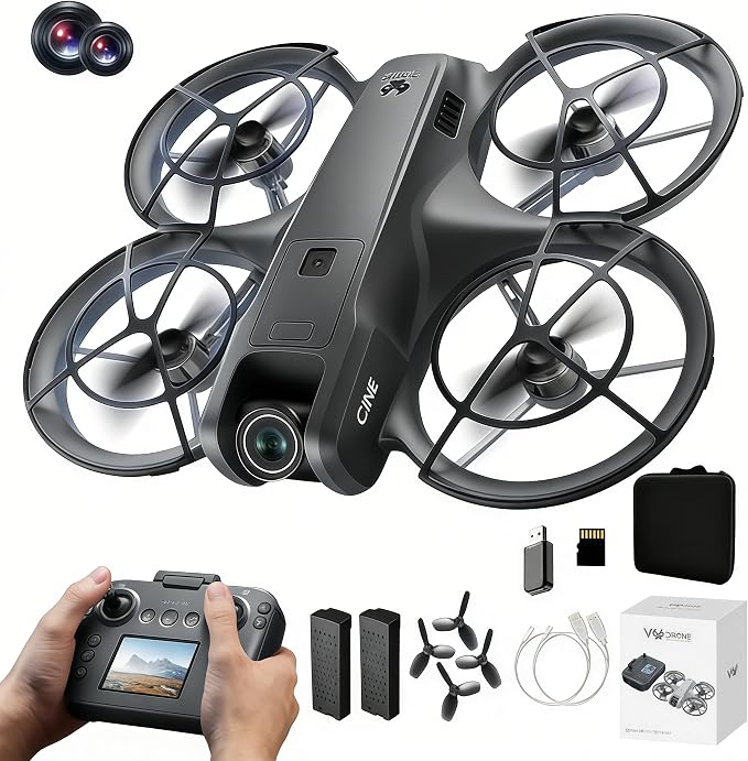 RC Drone with Screen Display Remote Control, Propeller Guard, Dual Camera, Speed Adjustment, Altitude Hold, One-Key Takeoff, 3D Flips, 2 Batteries, Helicopter Airplane, Hovering, Brushless Motor, APP Control, LED Lights, for Adult Beginners FPV Quadcop...