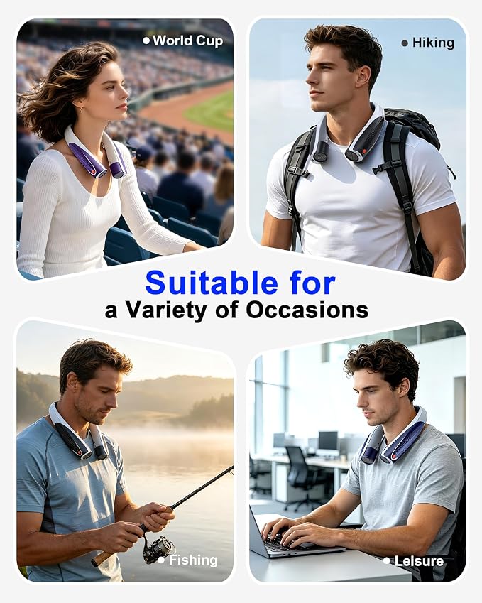 Portable Neck Fan, Max 20H, Rechargeable Personal Fan with 6000mAh Battery, 360° Cooling, 6 Speeds Hands-Free Wearable Fan, Gifts for Men, Women, Travel, World Cup, Outdoor
