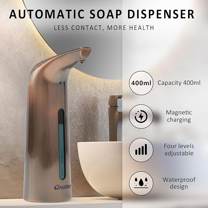 Convenient Automatic Soap Dispenser,4 Adjustable Levels Touchless Hand Sanitizer Pump with Infrared Sensor, Countertop Electric Dispenser for Bathroom,Kitchen