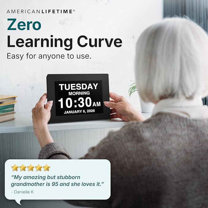 American Lifetime New 2026 Dementia Clock Large for Seniors, Digital Clock Large Display with Custom Alarms, Clock with Day & Date for Elderly, Number Digital Clock 12 Inches Black