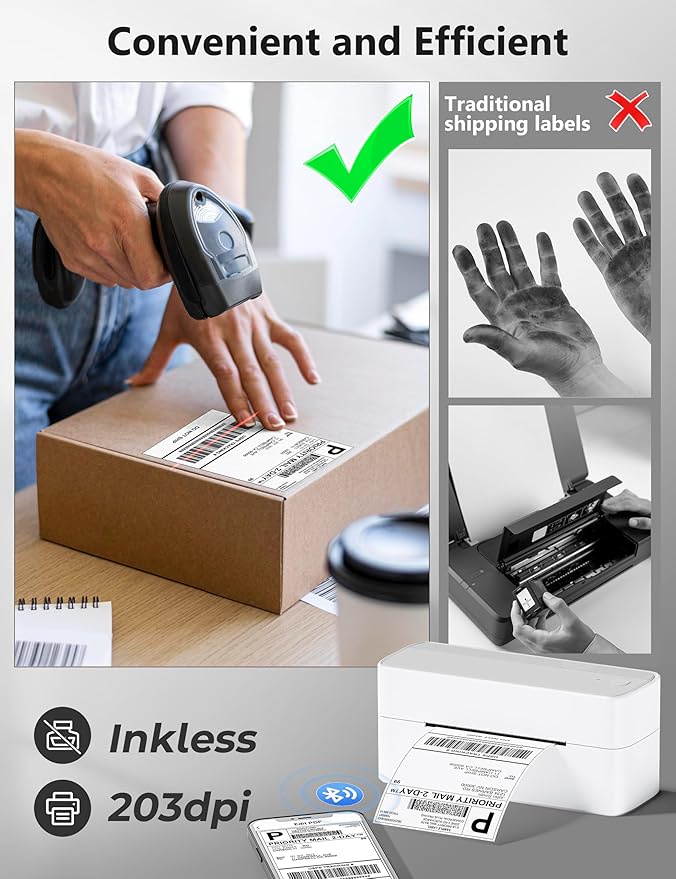 Phomemo Bluetooth Shipping Label Printer, 241BT 4X6 Wireless Thermal Label Printers for Small Business, Label Printer for Shipping Package, Compatible with iPhone, Android, Amazon
