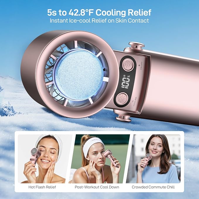 EPICKA Portable Handheld Fan with Ice Cooler - 25H Runtime, Rechargeable 6800mAh Personal Turbo Fan with Power Bank, Fast Charging, 0-100 Speed, Gifts for Women, Summer Travel Essentials, Rose Gold