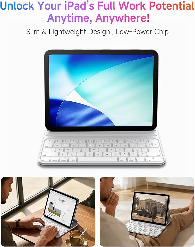 HOU Slim Bluetooth Keyboard Case for iPad Air 11 inch M4/M3/M2(2026/2025/2024), Air 5th/4th, Pro 11 (1st-4th Gen), Smart Folio, Magnetic Stand (2 Angles), Magnetic Charging, Synthetic Leather, White