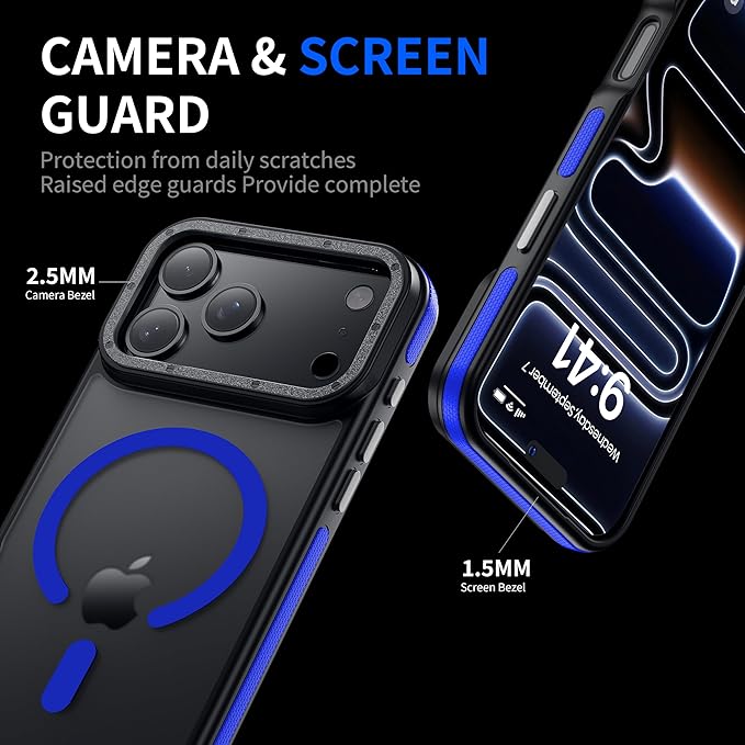 Strong Magnetic for iPhone 17 Pro case with Camera Lens Protector [10Ft Military-Grade Protection] Compatible with MagSafe Shockproof Slim Thin Cover case for iPhone 17 Pro 6.3 inch, Blue