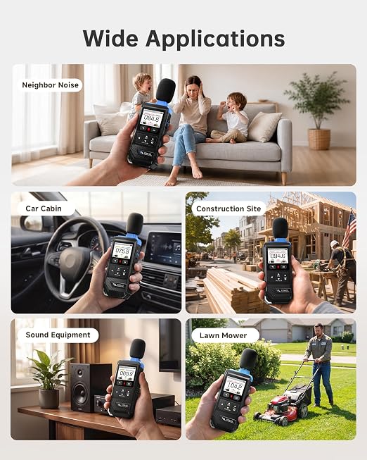 FNIRSI FDM-02 Decibel Meter, 30–130dB Sound Level Meter with 2" IPS Screen, A/C Weighting & Fast/Slow Response, Rechargeable for Home, Audio & Workplace Noise