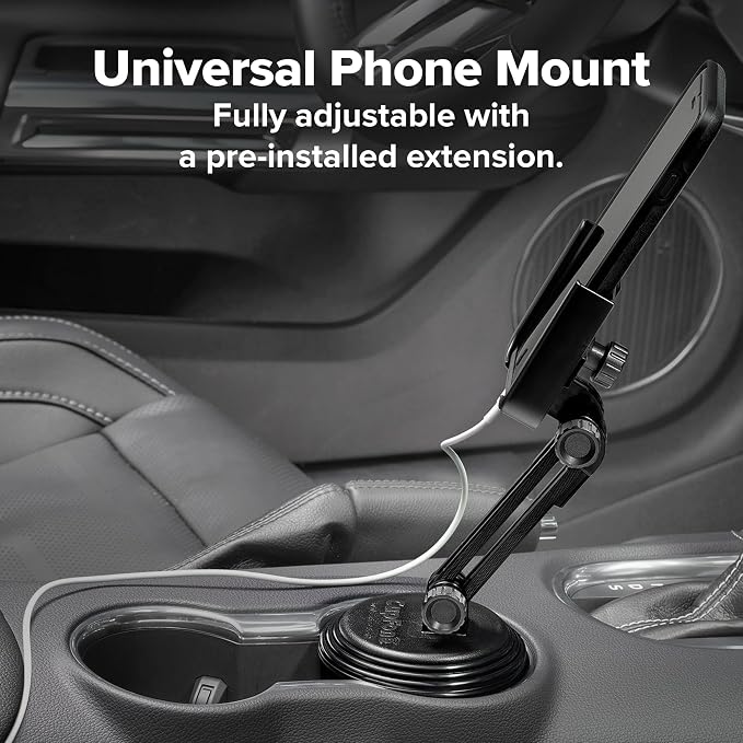 WeatherTech CupFone with Extension – Adjustable, Universal Cup Holder Cell Phone Mount Car & Truck Accessory – Best Design for iPhone & Smartphone Charging – Turquoise Metal Knobs