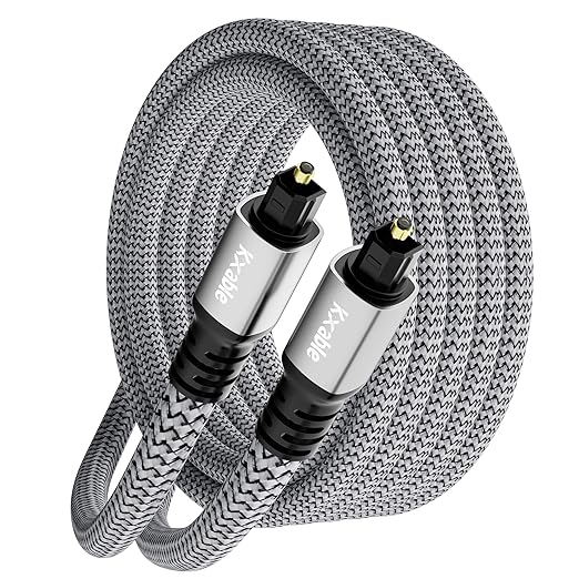 Optical Audio Cable 50 FT, Digital Audio Cable, Toslink Fiber Optic Cord, [Nylon Braided, Slim Aluminum Shell, Gold Plated Connector], for Home Theater, Sound Bar, PS4, Xbox, TV and More