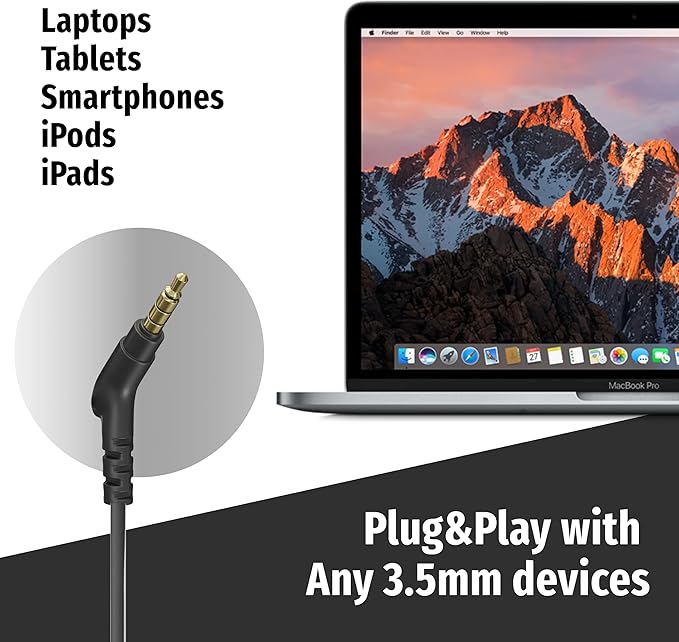 Symphonized 3.5mm Jack Airtube Headphones EMF Free - Wooden Safe Air Tube Earphones with Mic & Volume Control, Corded Ear Buds Wired Earbuds with Microphone for Computer, Laptop & Phone with Aux Cord