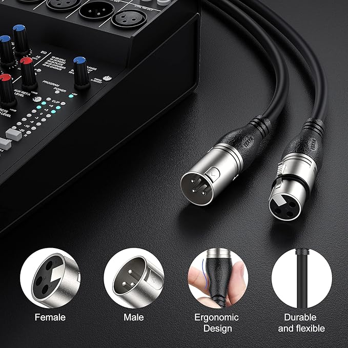 EBXYA 100Ft XLR Microphone Cables 2 Packs - Premium Balanced Mic Speaker Cable with 3 Pins XLR Male to Female 100 Feet, Black