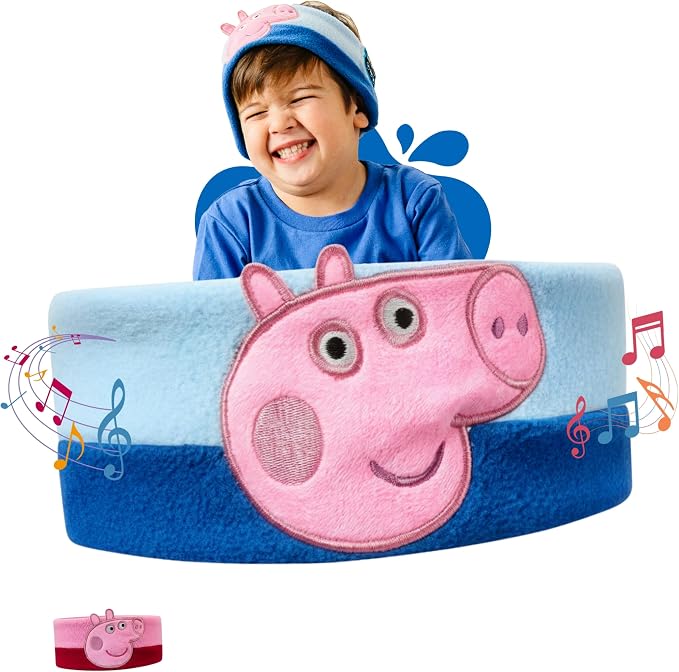 Peppa Pig Headphones - Kids Headband Headphones - Bluetooth Wireless Headband - Comfortable Headphones for Plane - Safe Volume Limit - Adjustable, Travel, School, and Sleep (George Pig)