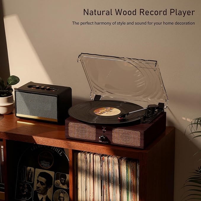 Vinyl Record Player Turntable with Built-in Bluetooth Receiver & 2 Stereo Speakers, 3 Speed 3 Size Portable Retro Record Player for Entertainment and Home Decoration