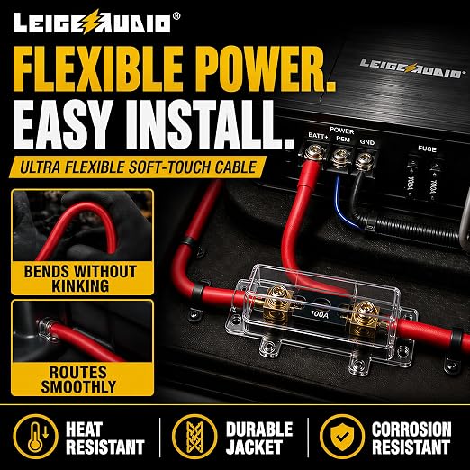4 Gauge Amp Wiring Kit Ture 4 AWG Amplifier Installation Wiring Kit - Car Subwoofer Wiring Kit Helps You Make Connections and Brings Power to Your Radio, Subwoofer and Speakers