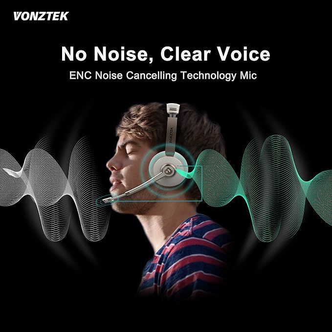 Bluetooth Headset with Microphone, Wireless Headphones with Noise Cancelling Mic, 26hrs talktime, On Ear Headphones with Mic Mute for Mac/Laptop/Zoom/Teams/Call Center/Office/Home Gold