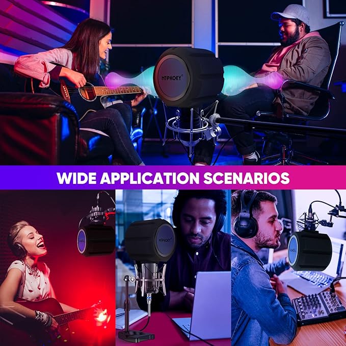 Microphone Windscreen Pop Filter with Gift Mic Stand&Phone Holder,Recording Shield，Mic Isolation Ball Sound-Absorbing Foam Windscreen for Large Mic, Studio Equipment Indoor & Outdoor Recording