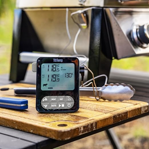 Taylor TruTemp Dual Probe Wired Programmable Meat & Food Thermometer, Digital, Monitor Two Dishes, Baking, Grilling, Roasting, User-Friendly, Backlit, Gray