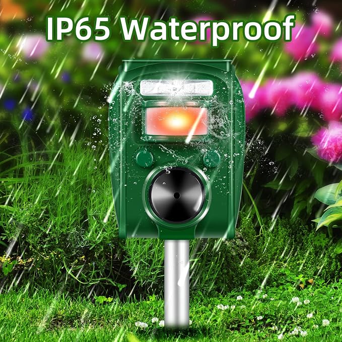 2026 Upgraded Ultrasonic Solar Animal Repellent Outdoor Cat Deterrent Deer Repellent Devices Squirrel Skunk Raccoon Rabbit Dog Deterrent with Motion Activated Strobe Light for Yard Garden Lawn,2 Pack
