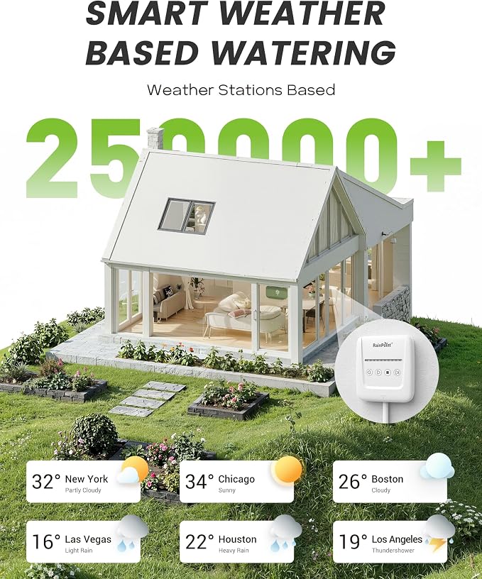 RAINPOINT Smart Sprinkler Controller, WiFi Sprinkler Controller 8 Zone-Local Weather Intelligence, Programmable Smart Irrigation System with APP Remote Control, Rain Skips, Rain Sensor Compatibility
