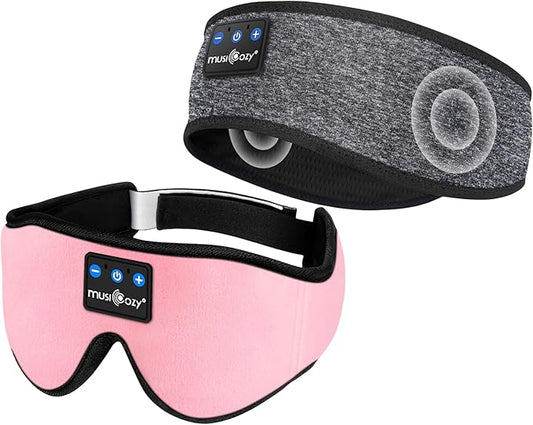 MUSICOZY Bluetooth Sleep Mask and Headband Bundle – Wireless Headphones Set for Sleep, Travel, and Exercise