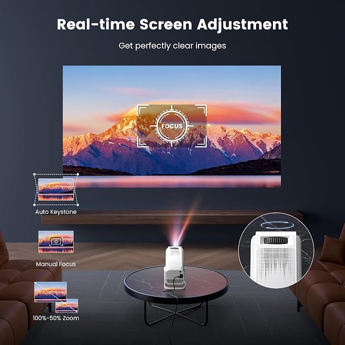[Built-in Apps ] Mini 4K Projector with Wifi and Bluetooth, Native 1080P Smart Portable Movie Projector with 270°Rotatable Stand, Android 13 OS, Auto Keystone, Support Big Screen for Home Bedroom