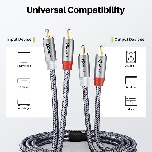 GEARit RCA Cables 1ft OFC, RCA Cables Car Audio with Dual Shielding & Gold-Plated Connectors, RCA Cable for Subwoofer Cable, Hi-Fi System, Amplifier, Active Speakers, Gaming Consoles