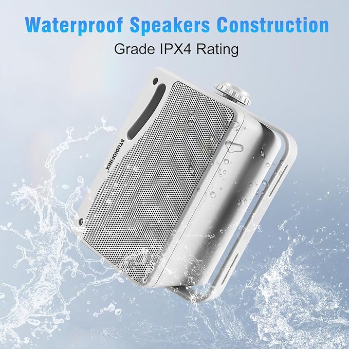 STUDIOFINIX 3.5" Outdoor Bluetooth Speakers Wired Waterproof, 400W 3 Way Upgrade Premium Wall Mount Speakers, Durable Mountable Loud Sound System for Patio Indoor Deck Garage (White 2 Pairs)