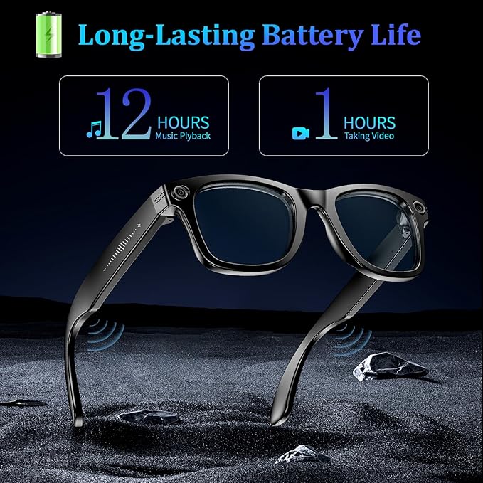 AI Smart Glasses with 8MP Camera, 1080P Video & HD Photo, Bluetooth Audio, AI Voice Assistant, Real-Time Translation, Object Recognition, Noise-Cancel Calls, Photochromic +2 Sunglasses Lenses