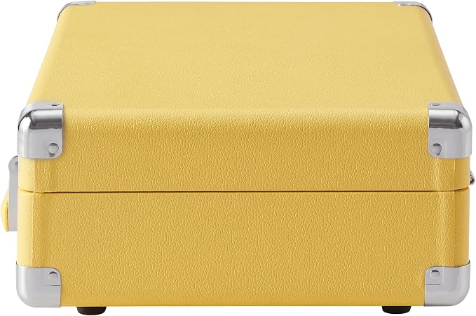 Crosley CR8005F-LY Cruiser Plus Vintage 3-Speed Bluetooth in/Out Suitcase Vinyl Record Player Turntable with Built-in Speakers, Lemon Yellow