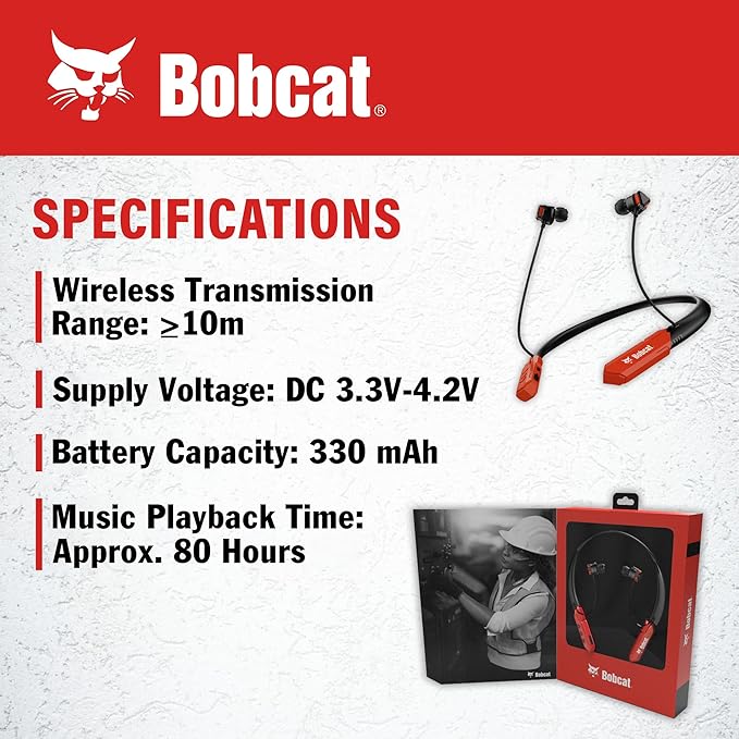CJ TECH Bobcat Neckband Bluetooth Headphones - Earphones with Microphone, 80H Battery, Fast Charging - IPX4 Sweatproof Sports Headphones for Running, Jobsite, Gym, and Workout