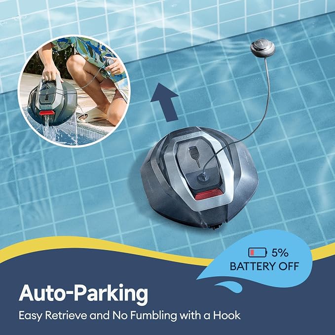 Ultenic Cordless Robotic Pool Cleaner with Dual-Motor Suction, Pool Vacuum for Above & In-Ground Pool up to 850 Sq.ft., 90 Mins Long Runtime, Fast Charging, Self-Parking＆2.5L Large Filter Baskert, Red