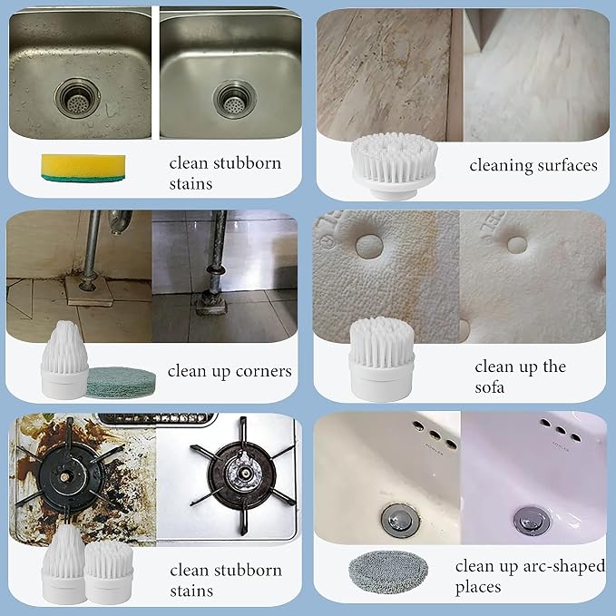 Electric Spin Scrubber Power Spin Brush for Cleaning,Rechargeable Cleaning Brush for Bathroom/Tub/Tile/Floor/Sink/Window Cordless Shower Scrubber with 4 Replaceable Cleaning Brush Heads, Classic Grey