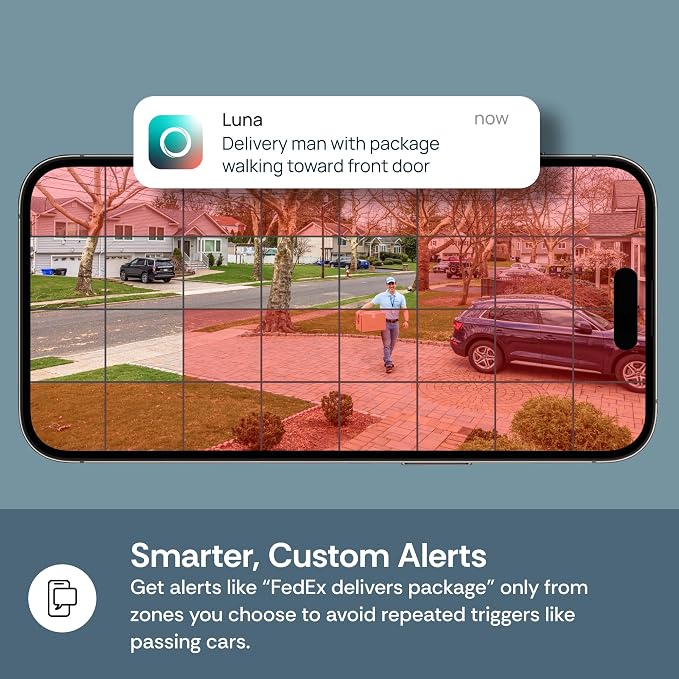 Luna 3MP 2K Window Camera, 2.4GHz & 5GHz WiFi6 Indoor Cameras for Home Security Outdoor, Smart AI Descriptive Motion Alert, Color Night Vision, Stick-On Glass-Angled Mount Wired, Easy & Quick Install
