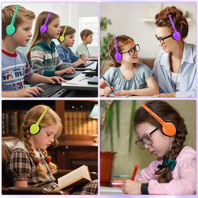 Kids Headphones Bulk 30 Pack for School Classroom Student Children Boys Girls Teen Computer Class Set of Headphones for Students Multi Color