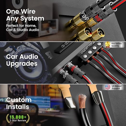 GEARit 14 Gauge Speaker Wire 20 ft,Flexible Speaker Cable with Foot Markers & Polarity Markings,14 Gauge Wire for Car Audio & Home Theater Speakers,Audio Cable for DIY Installations,CCA(Black)