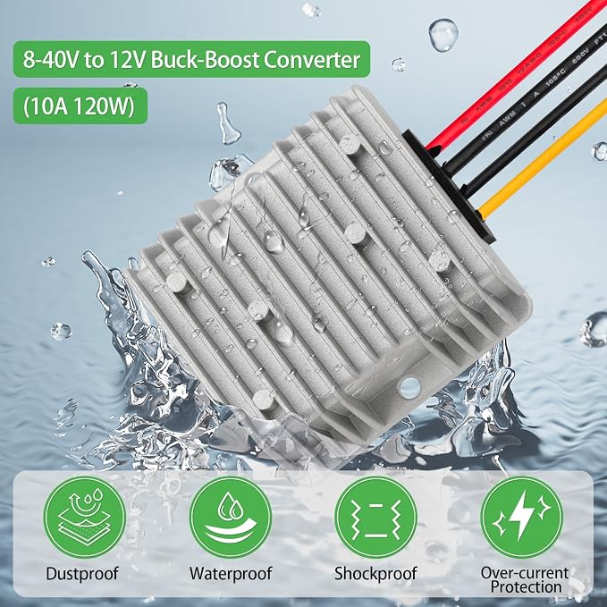 ELFCULB 8V–40V to 12V DC Buck Boost Converter, Voltage Regulator for 12V Devices, 3A 36W / 10A 120W, for Truck, Golf Cart, Solar