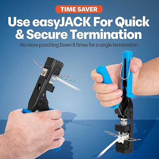 Everest 90° Angled RJ45 Cat6A Keystone Jacks 50-Pack in Light Almond - Slim Profile Female RJ45 Connectors - Cat 6A Keystone Jack - Compatible with 90° Angled Speed Termination Tool - easyJACK